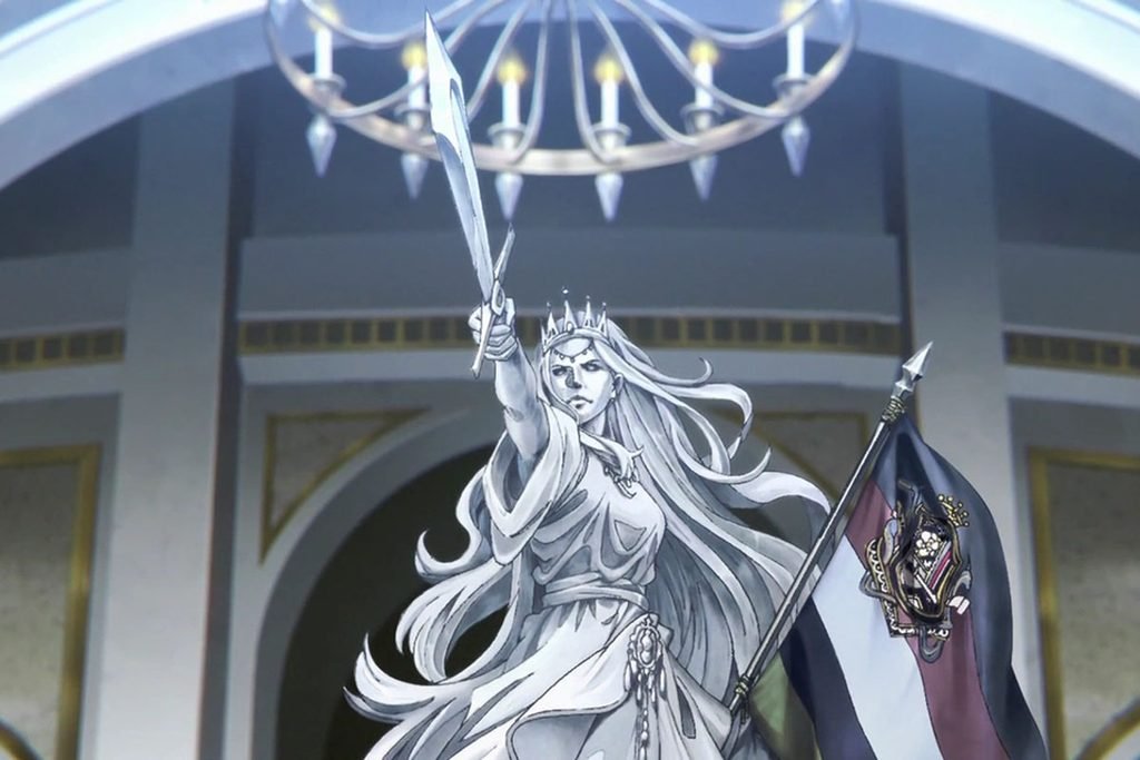 Patung di depan istana di Republik San Magnolia di anime 86.