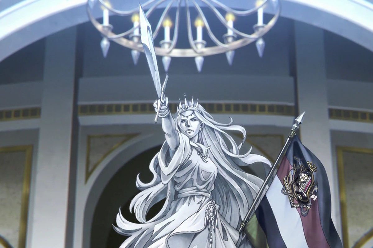 Patung di depan istana di Republik San Magnolia di anime 86.